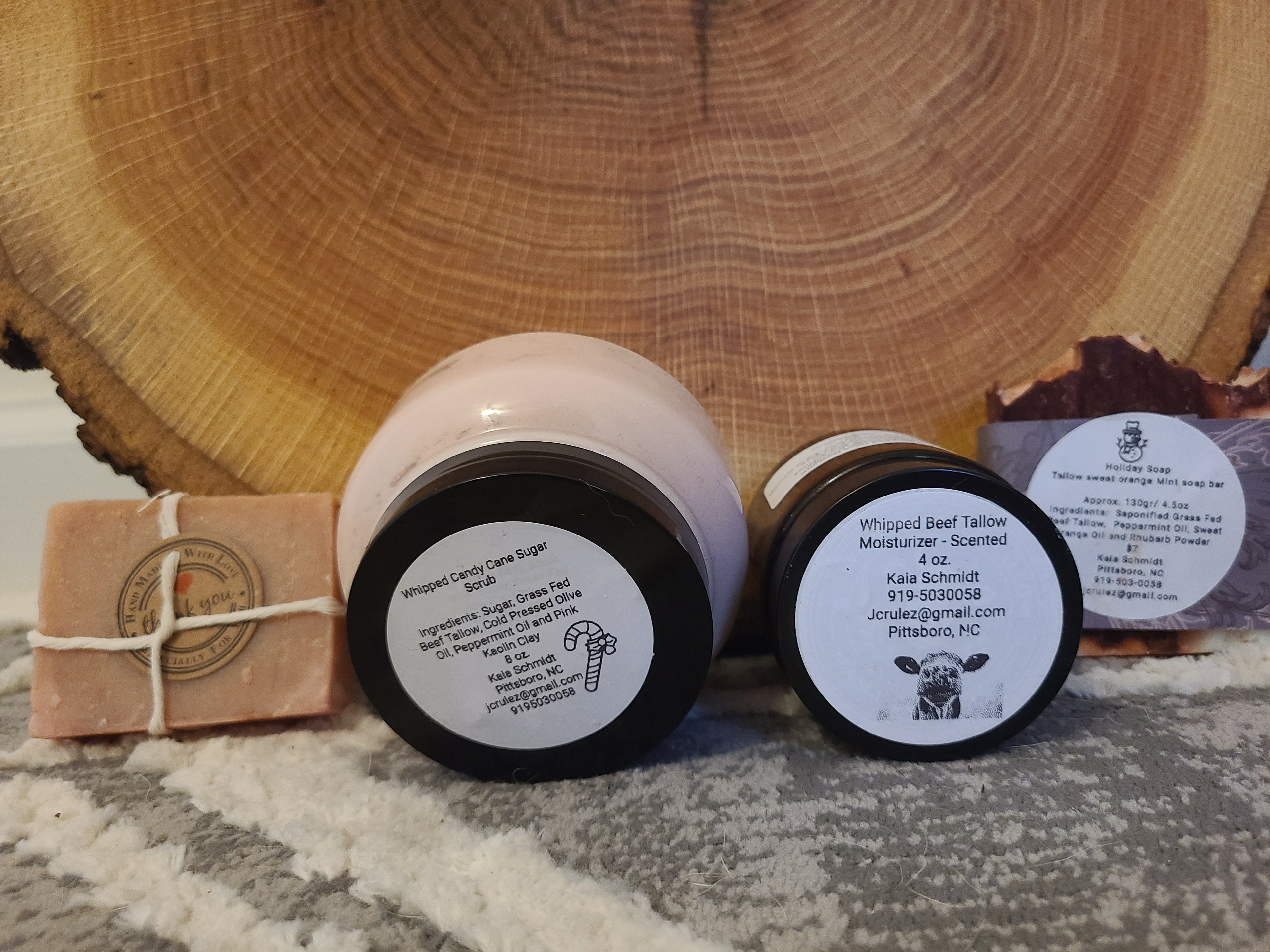 Bundle- 8oz body scrub, 4 oz whipped Tallow Moisturizer,  2 soap bars